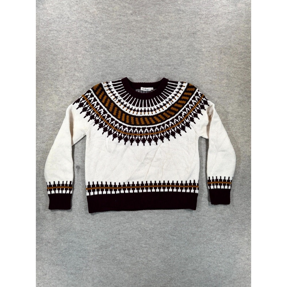 Tory Burch Sweater Womens XL Multicolor Intarsia Fair Isle Knit Wool Crew Neck